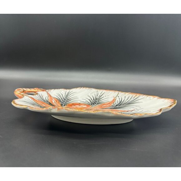 Vintage Italian Pottery Leaf Dish Strawberries Gold Decorative Vanity Tray Italy - Picture 3 of 10